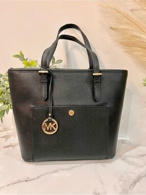 Michael Kors Black Saffiano Tote with Gold Hardware